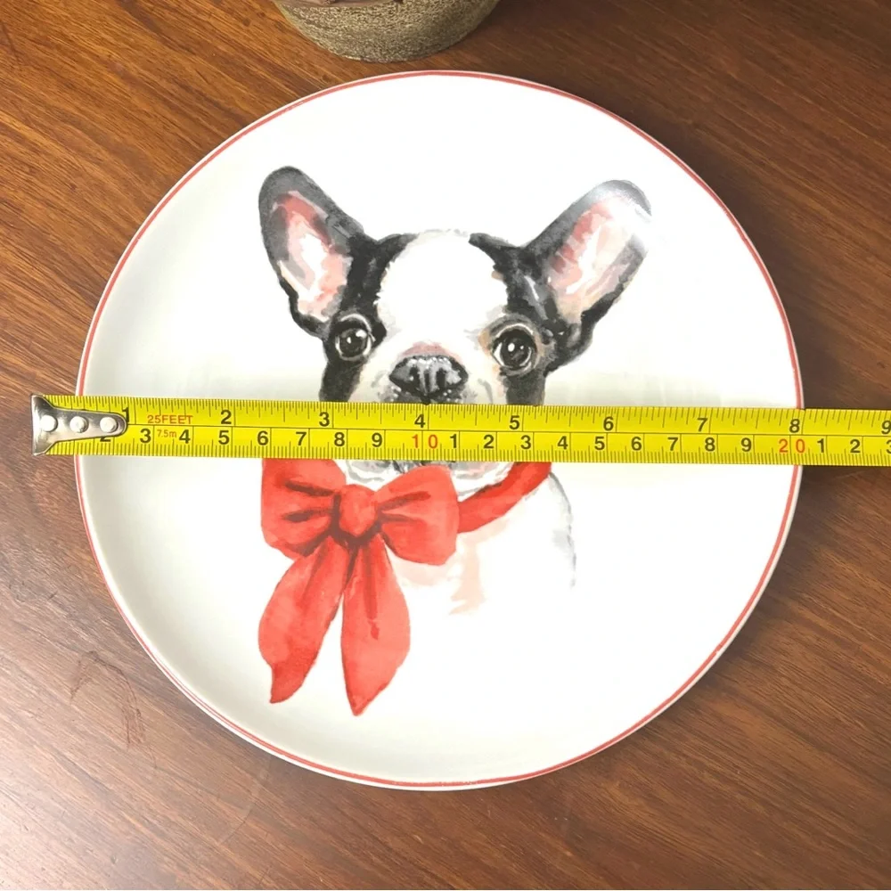 PIER 1 IMPORTS COLLECTIBLE PLATE CHRISTMAS PUPPIES *BOSTON TERRIER* IN RED BOW